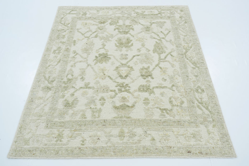 Aras Hand-Knotted Textured Wool Rug - Ivory/Celadon - 244cm x 305cm