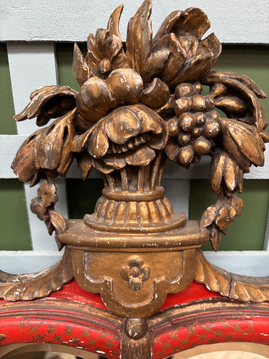 Burnt Orange late 19th Century Chinoiserie Mirror With Carved Gilt Flowers