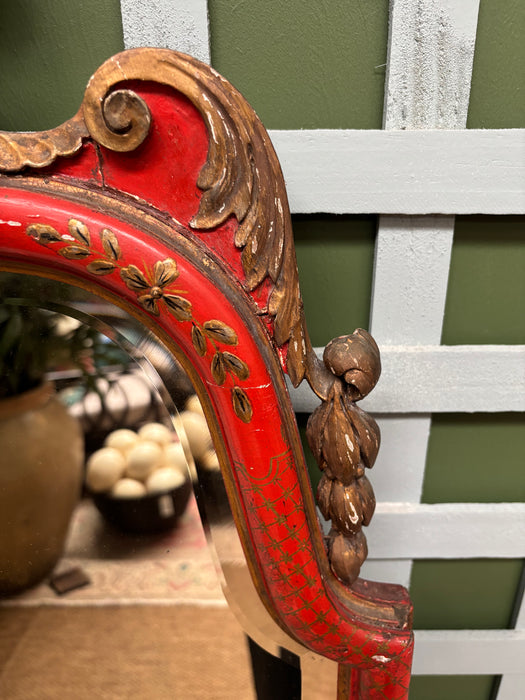 Burnt Orange late 19th Century Chinoiserie Mirror With Carved Gilt Flowers