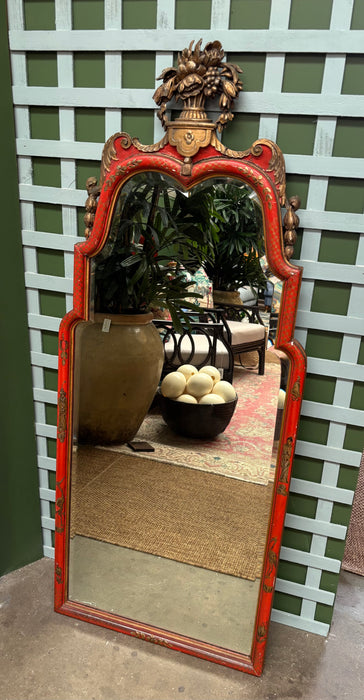 Burnt Orange late 19th Century Chinoiserie Mirror With Carved Gilt Flowers