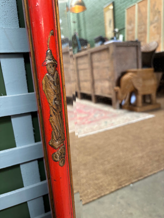 Burnt Orange late 19th Century Chinoiserie Mirror With Carved Gilt Flowers