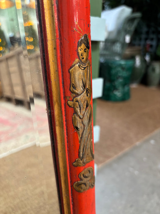 Burnt Orange late 19th Century Chinoiserie Mirror With Carved Gilt Flowers