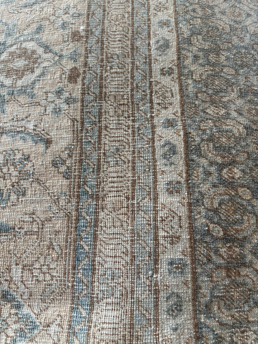 Antique Super-Fine Persian Sanandaj Rug from Kurdistan - Sand and Aquamarine Tones - 248cm x 310cm