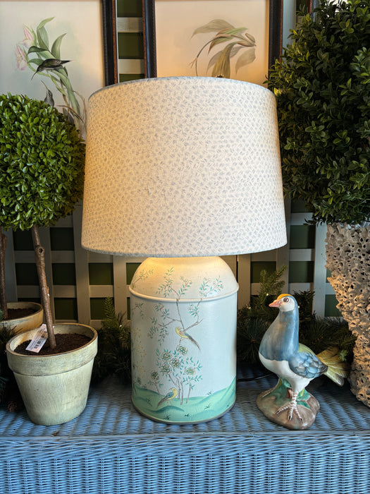 Vintage Aquamarine Hand-Painted Toleware Lamp Base