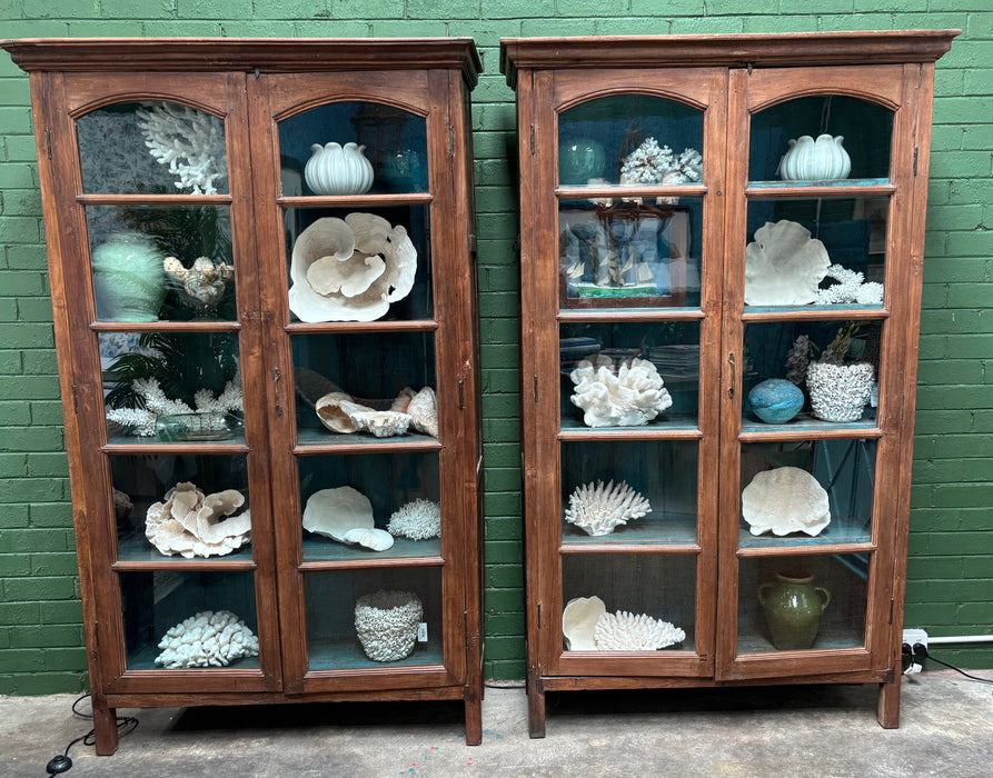 Vintage Glass Javanese Cupboard (Pair Available)