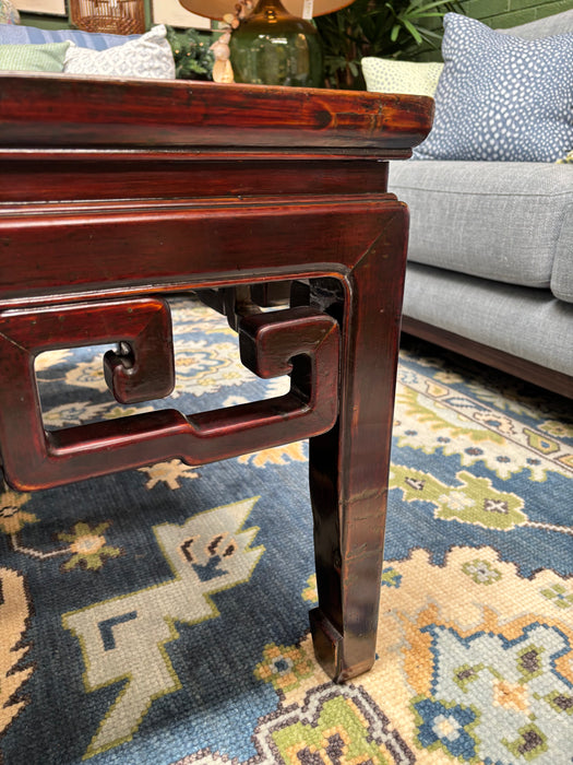 Vintage Rich Brown Lacquered Chinese Carved Coffee Table