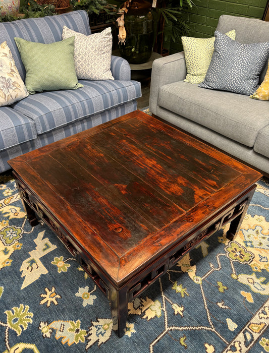 Vintage Rich Brown Lacquered Chinese Carved Coffee Table