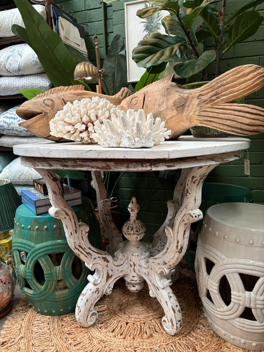 Round White Painted Balinese Pedestal Table