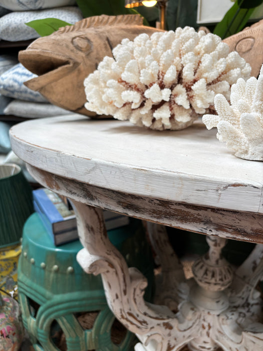 Round White Painted Balinese Pedestal Table