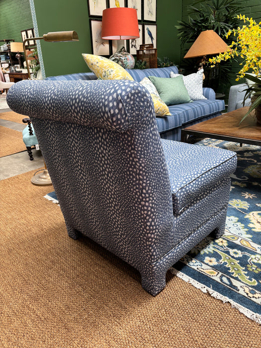 Isla Scroll Back Slipper Chair in Chinkara Sapphire/Indigo