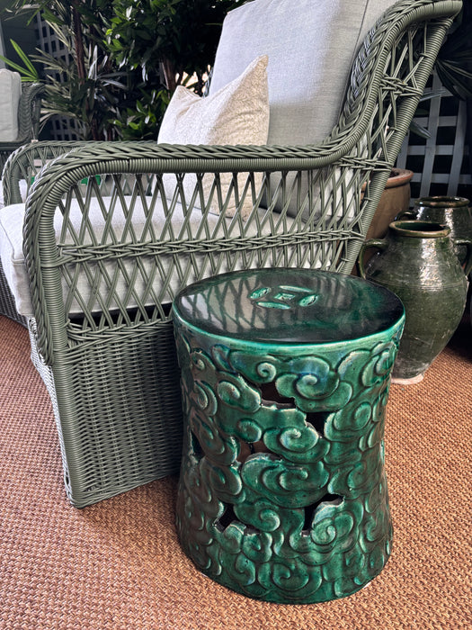 Dark Green and Turquoise Glazed Porcelain Cloud Stool/Side Table (Pair Available)