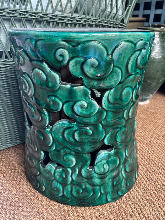 Dark Green and Turquoise Glazed Porcelain Cloud Stool/Side Table (Pair Available)