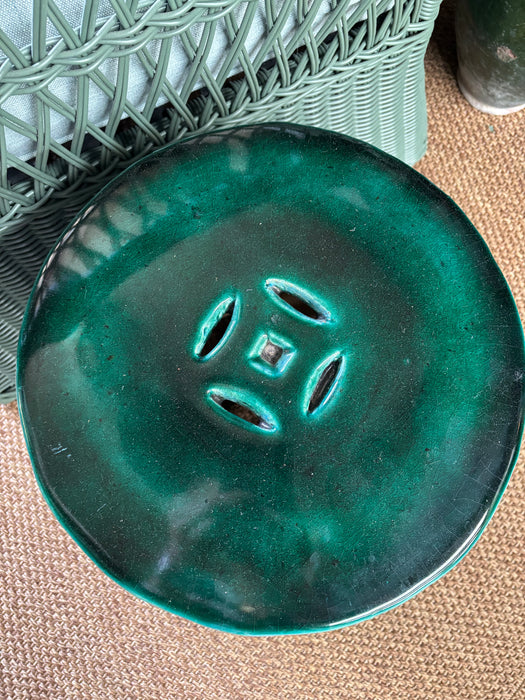 Dark Green and Turquoise Glazed Porcelain Cloud Stool/Side Table (Pair Available)