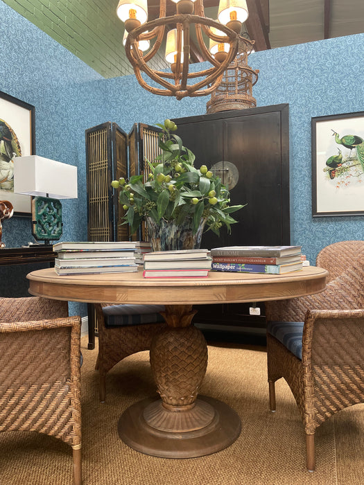 Round Teak Carved Pineapple Dining Table 1.2m diameter