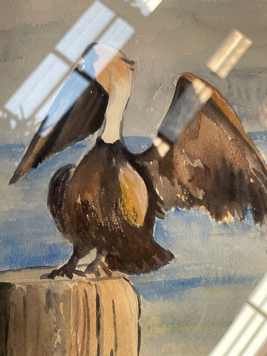 Vintage Three Pelicans Watercolour Painting - S. Sayre