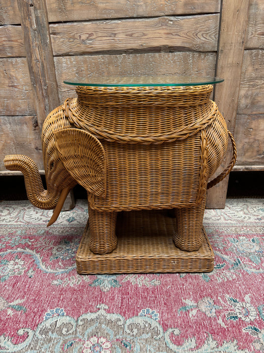 Xavier Furniture Rattan Elephant Side Table with Glass Top