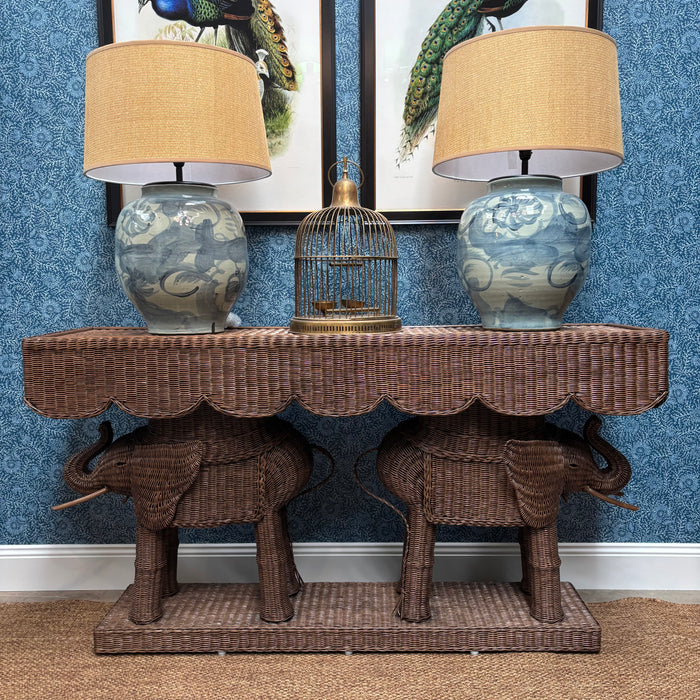 Rattan Elephant Console in Vintage Brown