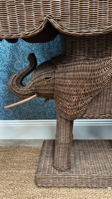 Rattan Elephant Console in Vintage Brown