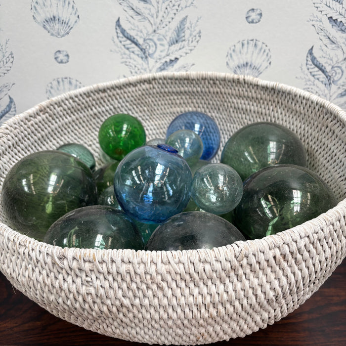 Vintage Japanese Fishing Floats in White Basket