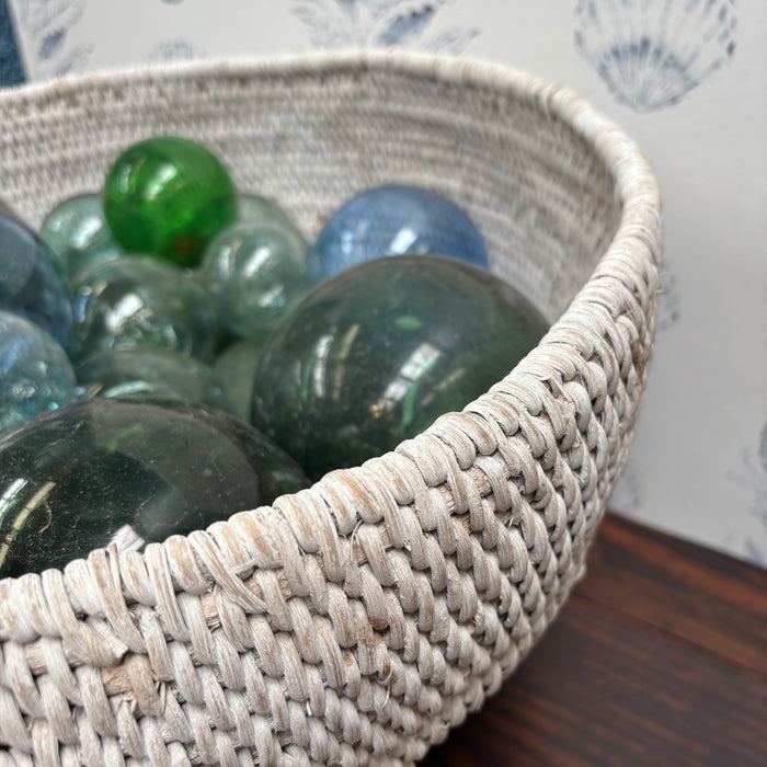 Vintage Japanese Fishing Floats in White Basket