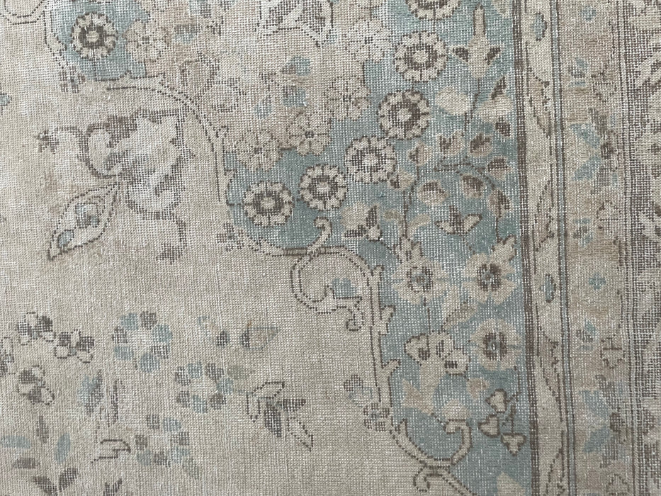 Vintage Persian Kerman Wool Rug - Aqua Blue and Beige -  290 x 389cm