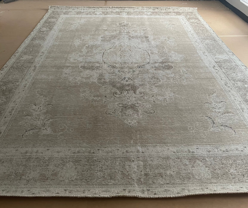 Vintage Persian Tabriz Kafsadeh Wool Rug - Beige and Chocolate with Touches of Sage Green - 281 x 371 cm