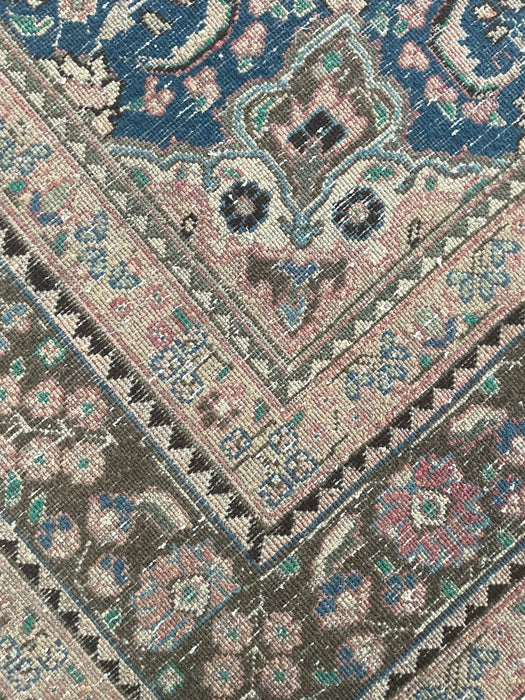 Vintage Persian Tabriz Wool Rug - Pink, Indigo and Aquamarine - 195 x 274cm