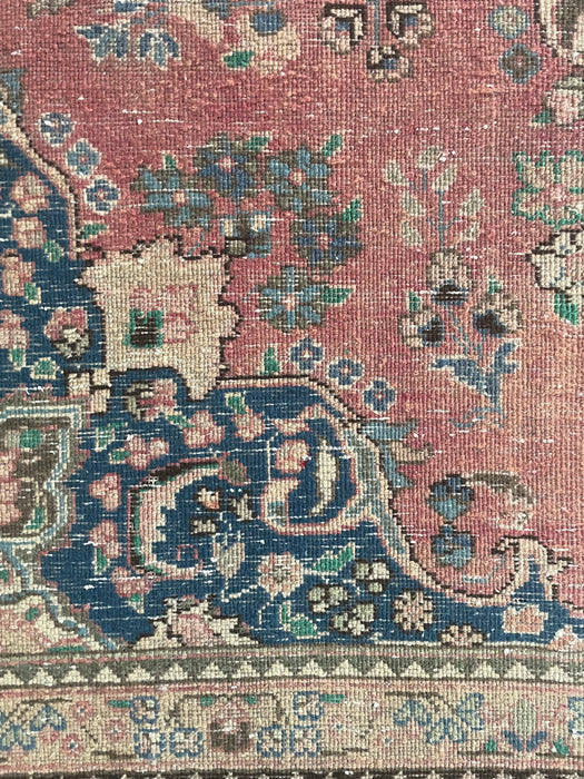 Vintage Persian Tabriz Wool Rug - Pink, Indigo and Aquamarine - 195 x 274cm