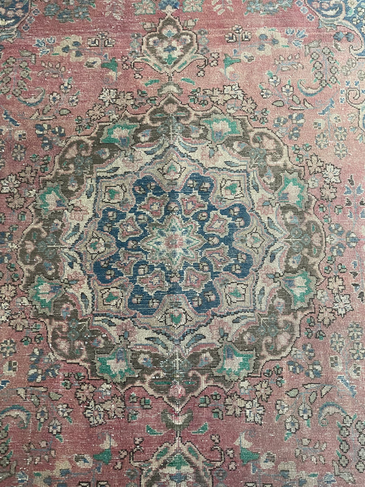 Vintage Persian Tabriz Wool Rug - Pink, Indigo and Aquamarine - 195 x 274cm