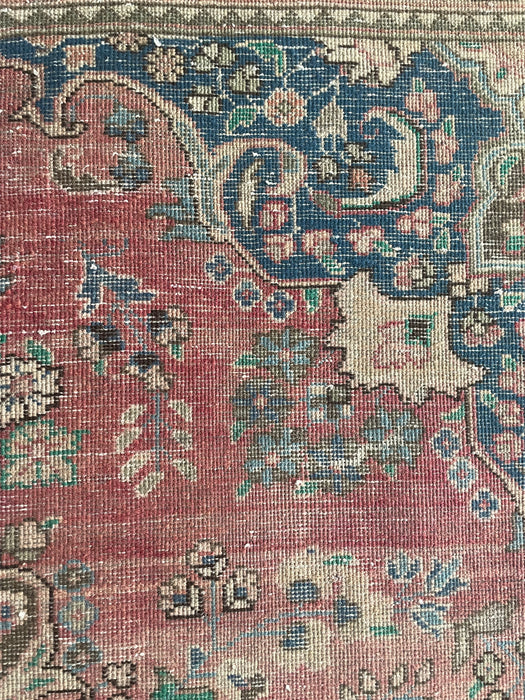 Vintage Persian Tabriz Wool Rug - Pink, Indigo and Aquamarine - 195 x 274cm