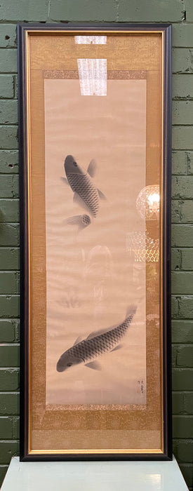 Framed Vintage Chinese Scroll of Swimming Fish