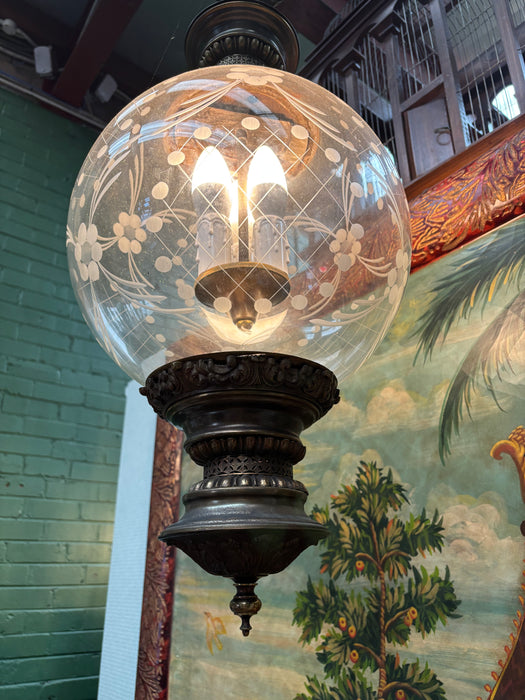 Antique Brass and Etched Glass Lantern