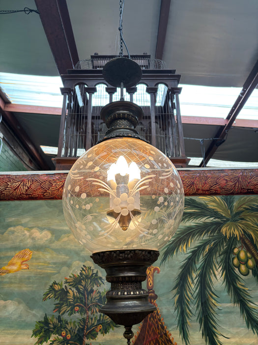 Antique Brass and Etched Glass Lantern