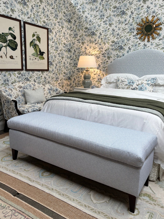 Custom Pillow Top Bed Bench in Isla Design Petit Panier Sapphire