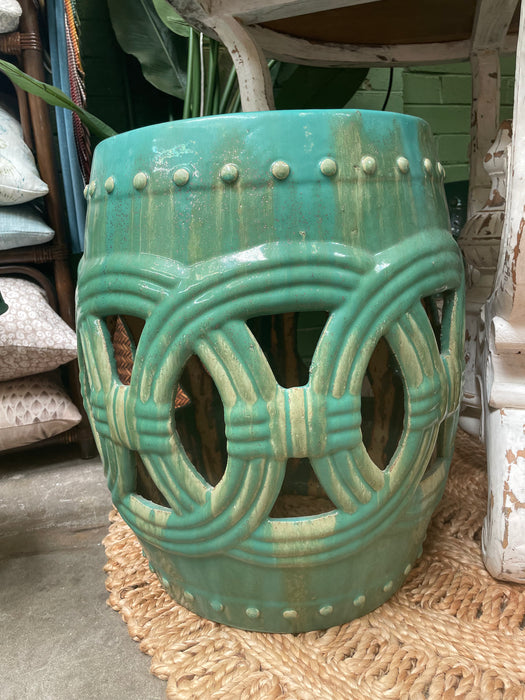 Jade Green Glazed Infinity Porcelain Drum Stool/Side Table (Pair Available)