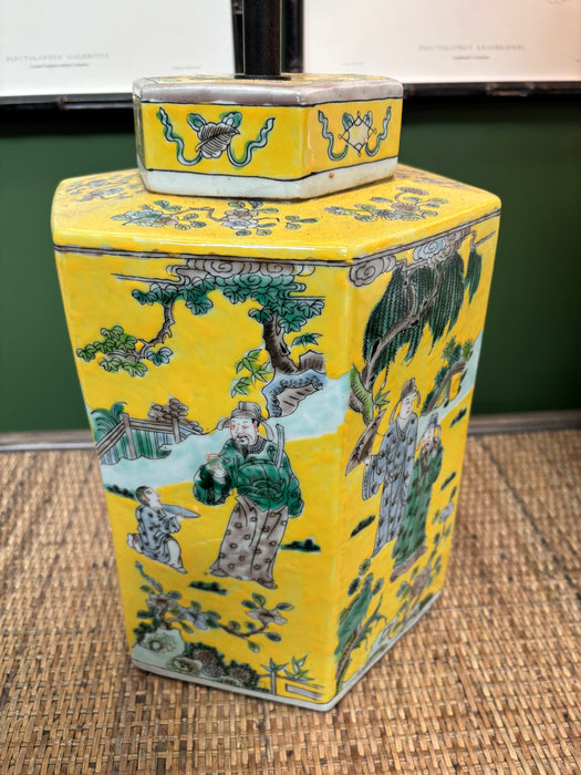 Vintage Yellow Hexagonal Chinoiserie Lamp Base (Pair Available)