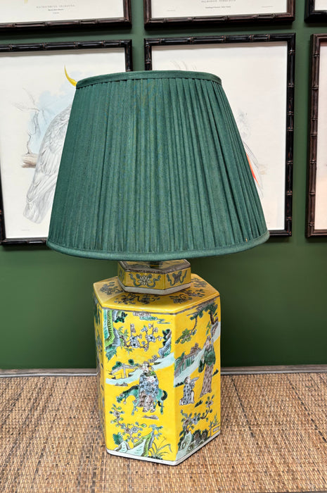 Vintage Yellow Hexagonal Chinoiserie Lamp Base (Pair Available)