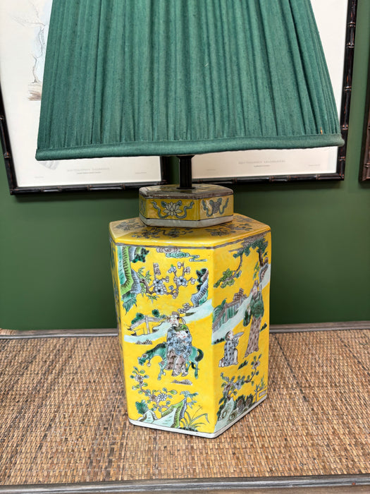 Vintage Yellow Hexagonal Chinoiserie Lamp Base (Pair Available)