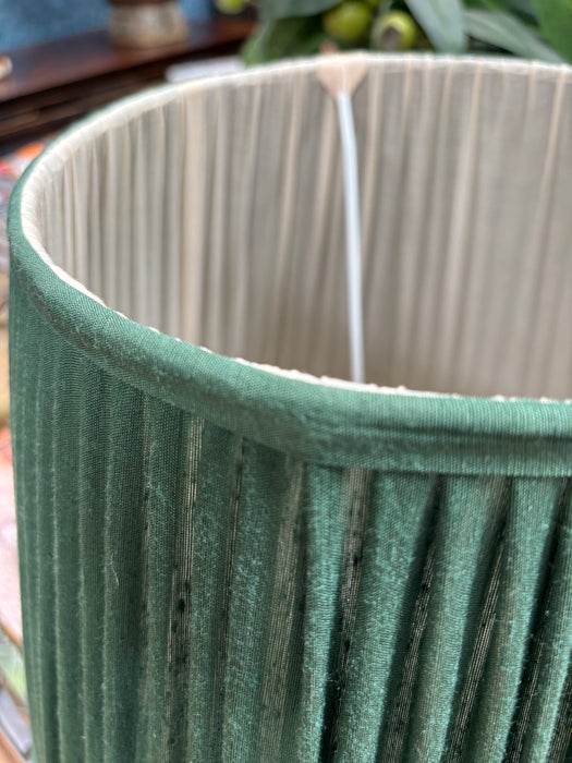 Medium Juniper Green Silk Gathered Lampshade (Pair Available)