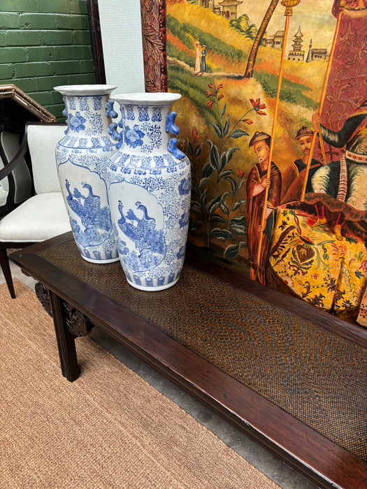 Vintage Chinese Dark Brown Lacquered Scroll Bench