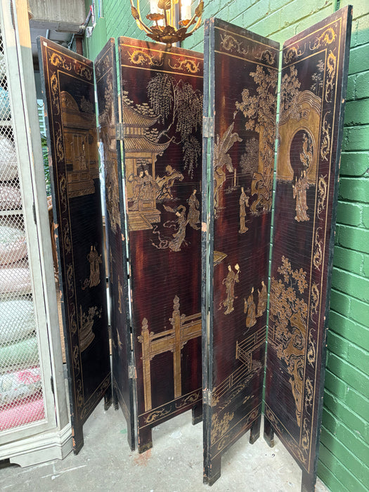 Antique Pagoda Six Panel Lacquer Gilt screen Late Qing Dynasty/19th Century