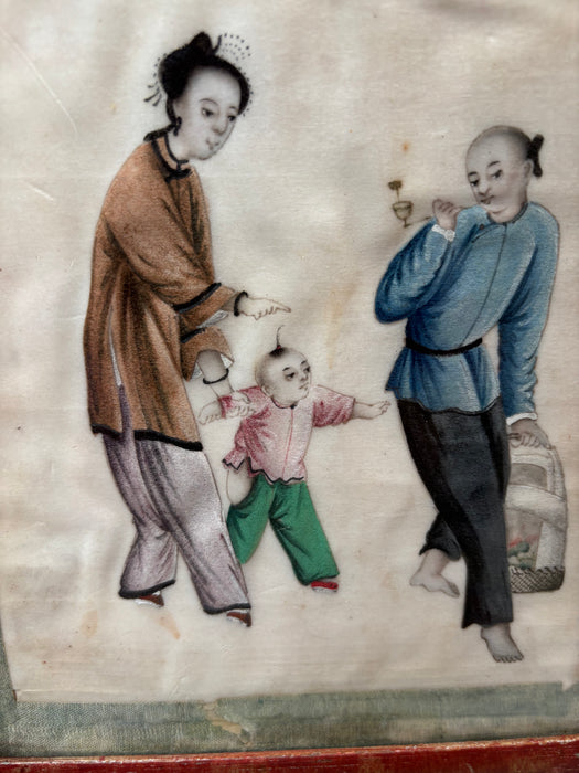 Pair of Antique 19th Century Chinese Figure Paintings on Parchment