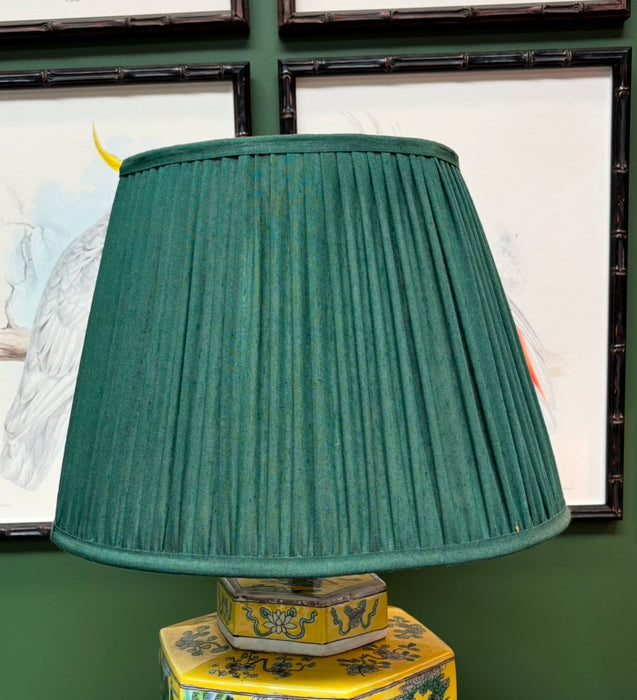 Medium Juniper Green Silk Gathered Lampshade (Pair Available)