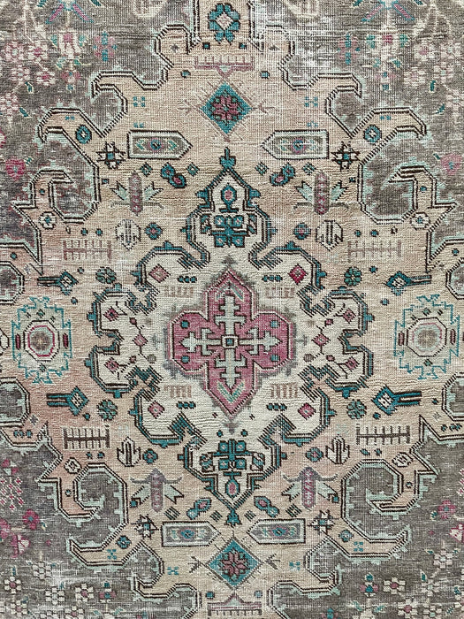 Vintage Turkish Tabriz Wool Medallion Rug in Taupe, Ivory, Pink and Turquoise 390cm x 286cm