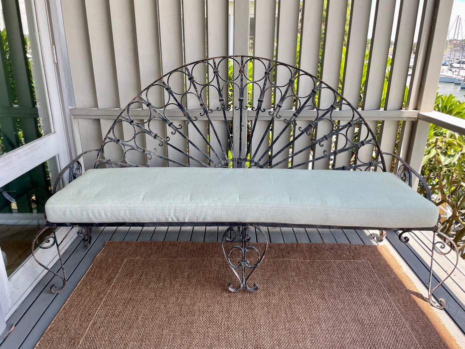 Vintage Peacock Metal Day Bed with Cushion in Isla Design Petit Panier Basil
