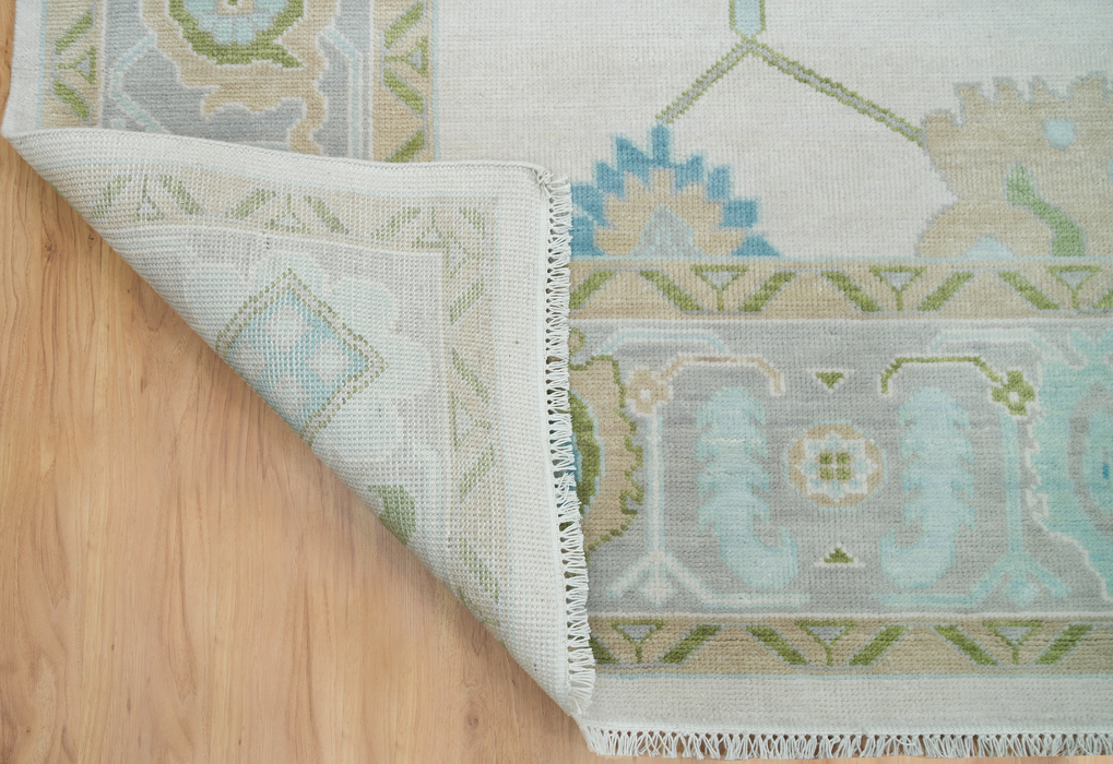 Arda Hand-Knotted Indian Oushak Wool Rug - Ivory, Aquamarine, Dove and Basil 244 x 305cm