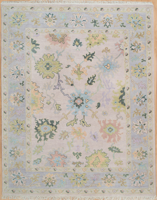 Levanta Hand-Knotted Oushak Indian Wool Rug -  Lilac, Aquamarine, Blossom and Pear 244 x 305cm