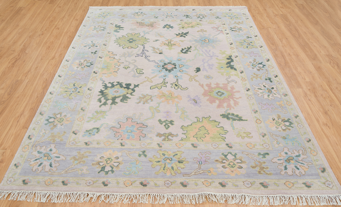 Levanta Hand-Knotted Oushak Indian Wool Rug -  Lilac, Aquamarine, Blossom and Pear 244 x 305cm