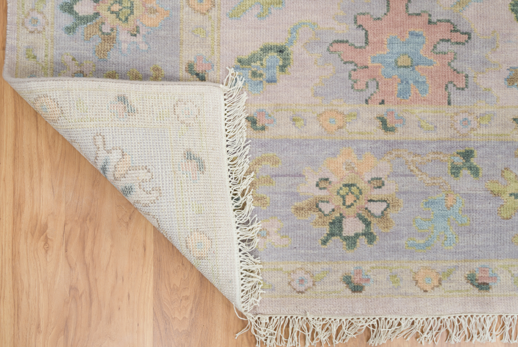 Levanta Hand-Knotted Oushak Indian Wool Rug -  Lilac, Aquamarine, Blossom and Pear 244 x 305cm