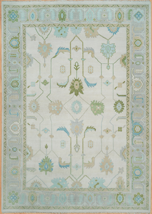 Arda Hand-Knotted Indian Oushak Wool Rug - Ivory, Aquamarine, Dove and Basil 244 x 305cm